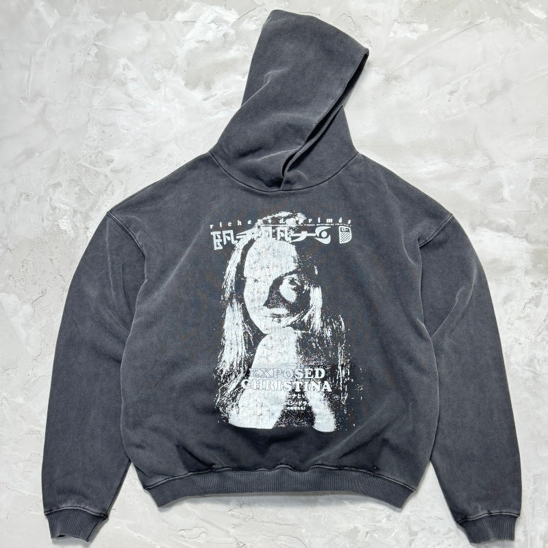 Unisex Vintage Hoodie Vertical-crack print; Asut enzyme-abrasion wash for a natural, faded look; pockets removed after washing.
