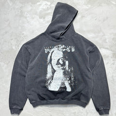 Unisex Vintage Hoodie Vertical-crack print; Asut enzyme-abrasion wash for a natural, faded look; pockets removed after washing.