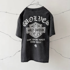 Unisex Vintage T Shirts Darc SSDD NFGU x Harley-Davidson Collaboration (Limited Edition): Heavyweight, distressed, and washed-effect tee featuring a Wolf Head graphic. Designed with a boxy, cropped, and wide-neck silhouette¡ªembodying a gritty, grun