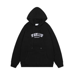 OW multi-LOGO pattern loose pullover hooded sweatshirt