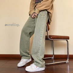 Men Jeans Embroidered Jeans Straight-Leg Pants