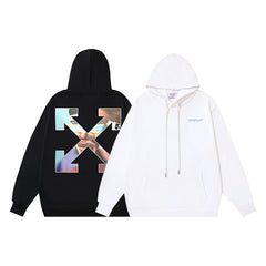 OW Portrait Arrow Pattern Pullover Hooded Sweater