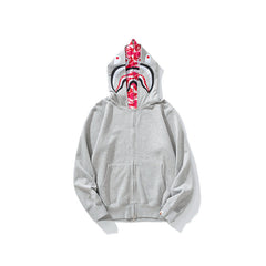 Bathing Ape Bape Hoodie Grey Pink Double Hood Cardigan Zip Hooded Fleece Shark