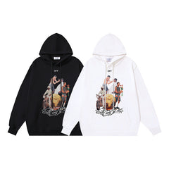 OW black character print pattern pullover hooded sweater