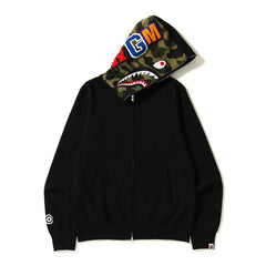 Bathing Ape Bape Autumn and Winter Men's Cotton Shark Head Camouflage Patchwork Hoodie Fleece Jacket
