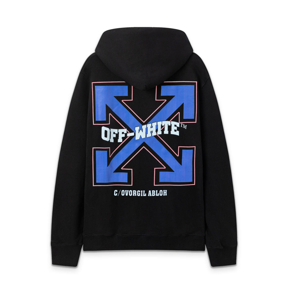 OW Blue Letter Arrow Pattern Pullover Hooded Sweater