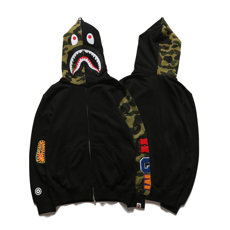 Bathing Ape Bape Hoodie Splicing Camouflage Sweater Male Shark Autumn