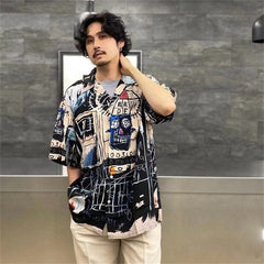 GUILTYPARTIES TIGER Shirts Basquiat graffiti Hawaiian loose short-sleeved shirt men