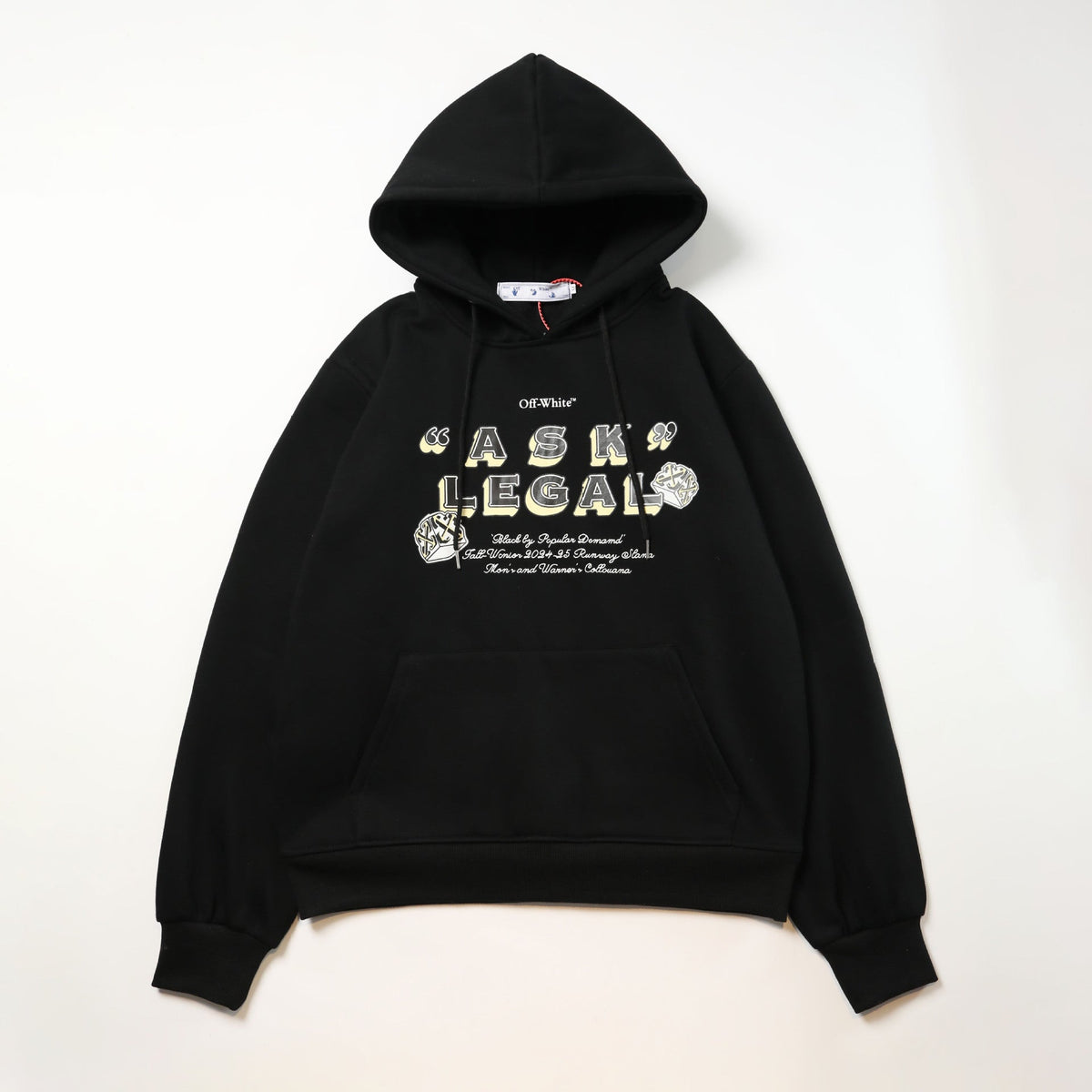 OW dotted letter arrow pattern fleece hooded sweater