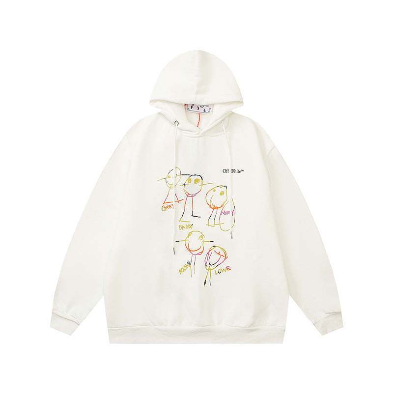 Off White hoodie cartoon series arrow pattern fleece hooded