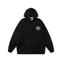 Off White hoodie with a fleece hood with a palm globe arrow pattern