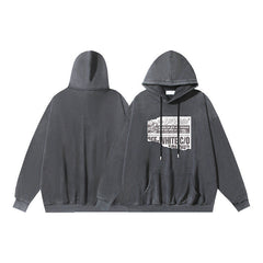 OW made old broken newspaper pattern pullover hooded sweater