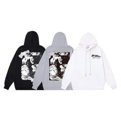 OW tape printed pattern pullover hooded sweater