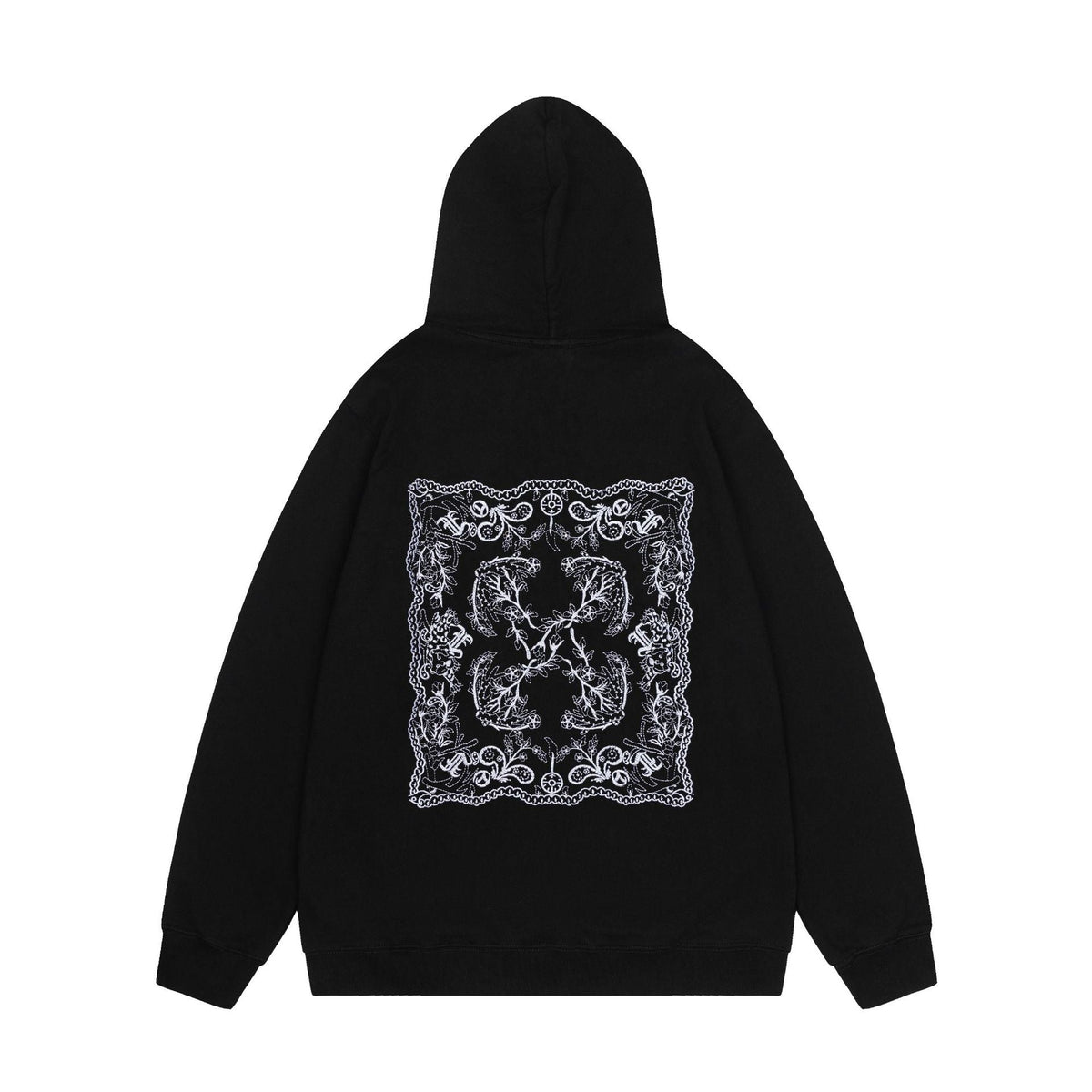 OW cashew flower embroidered pattern pullover hooded sweatshirt
