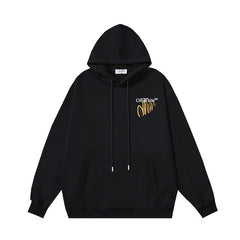 OW letter arrow print pattern pullover hooded sweater