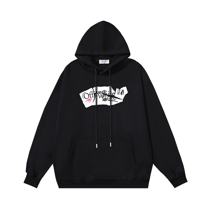 OW Broken Paper Arrow Pattern Pullover Hooded Sweater