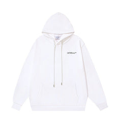 OW oblique LOGO letter print pullover hooded sweater