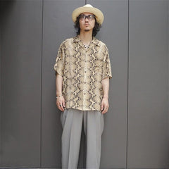 GUILTYPARTIES TIGER Shirts PYTHON OPEN COLLAR SHIRT Snake Rayon Short Sleeve Shirt