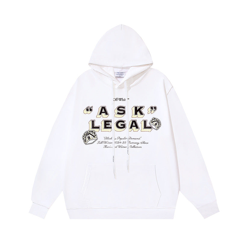 OW letter arrow pattern pullover hooded sweater