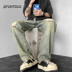 Men Jeans Ripped Jeans Men's Summer Retro Casual Trousers