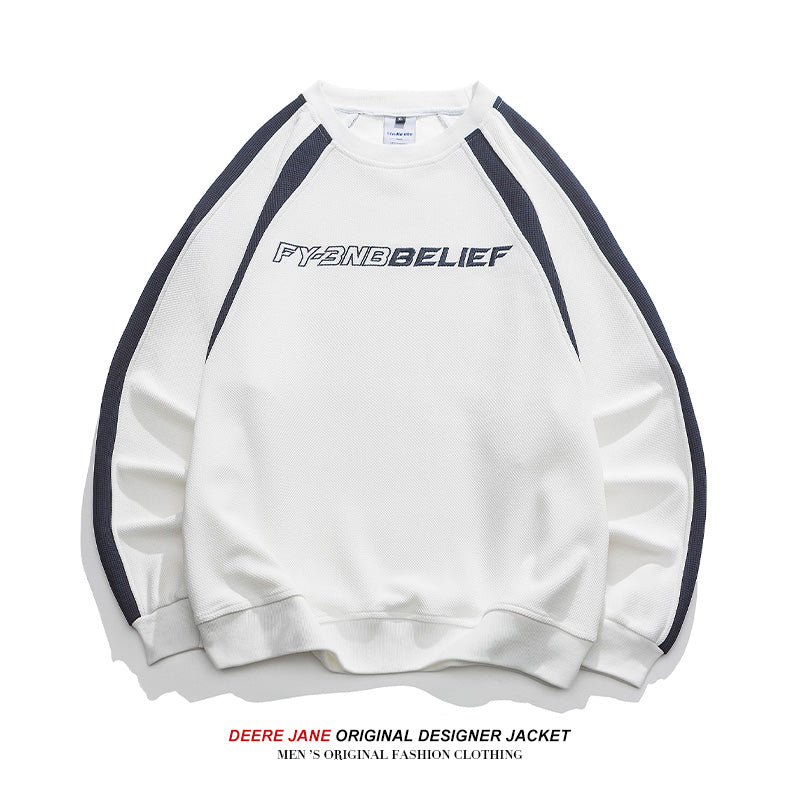 Men Pullover Hoodie Sweater Men's Spring Color-Block Crew Neck Versatile Casual