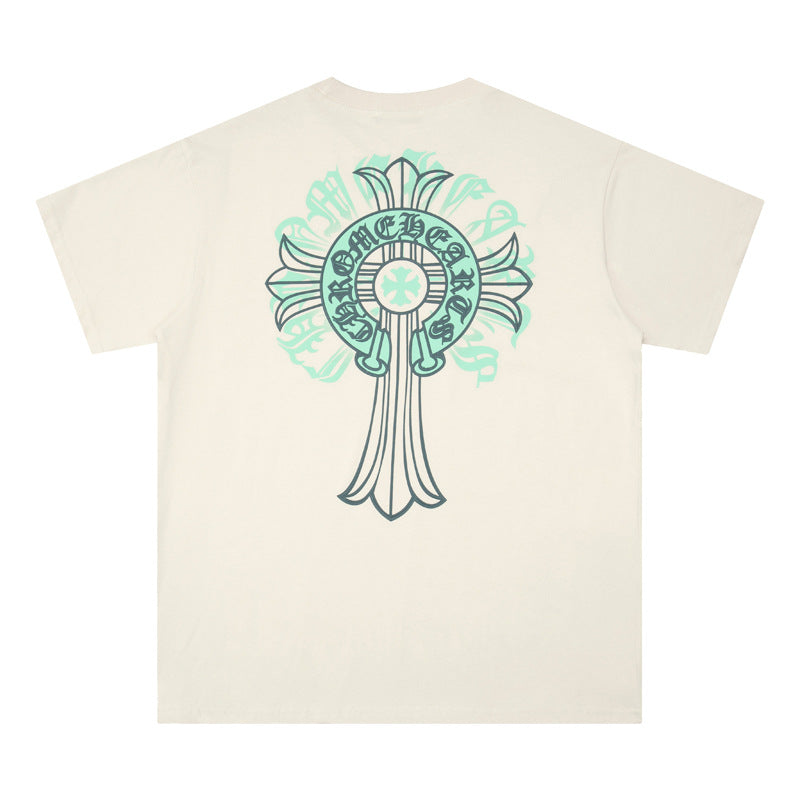 CHH Heart T Shirts Cross Print Short Sleeve T-Shirt Loose
