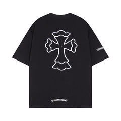 CHH Heart T Shirts Cross Print Short Sleeve T-Shirt Loose