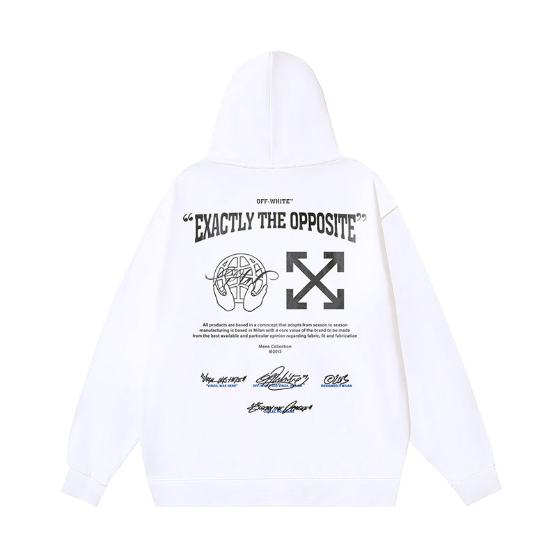 OW palm globe letter print pattern hooded sweatshirt