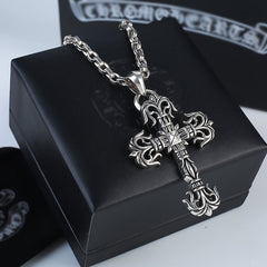 Chrome Hearts Necklace Vintage Cross Flame Bullet Pendant Men's and Women's