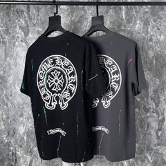 CHH Heart T Shirts Cross Leather Print Short Sleeve T-Shirt Loose