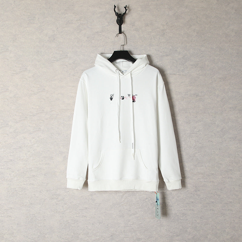 Off White hoodie acrylic hand painted graffiti arrow pattern pullover hooded