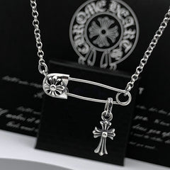 Chrome Hearts Necklace Men's and Women's Vintage Diamond-encrusted Mini Cross Pendant Pin Collarbone Chain