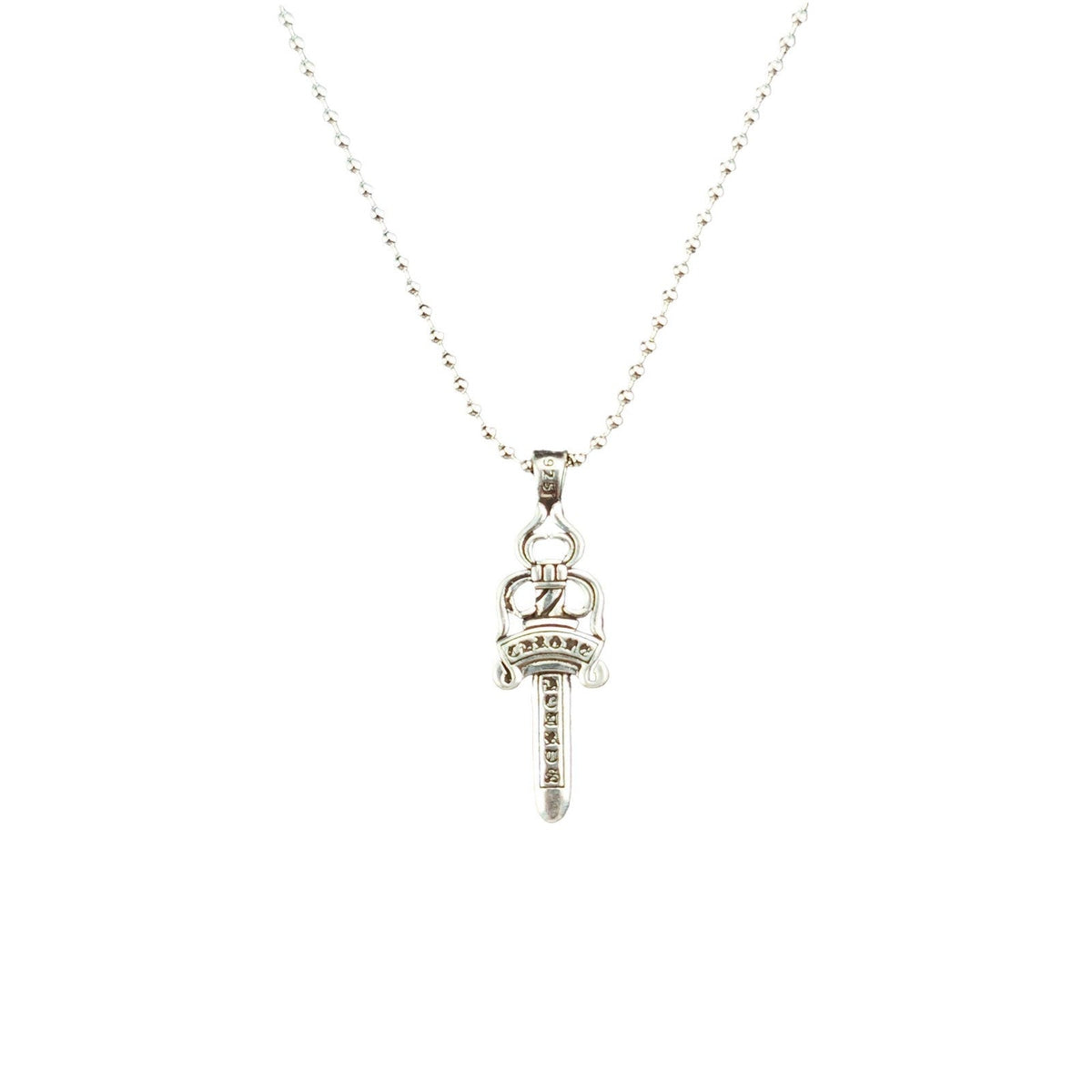 Chrome Hearts Necklace Vintage Single Sided Sword Pendant Pearl Bead Necklace