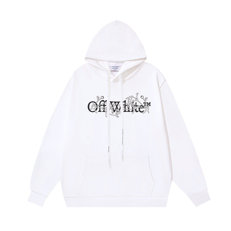 OW floral logo pattern print hooded sweater