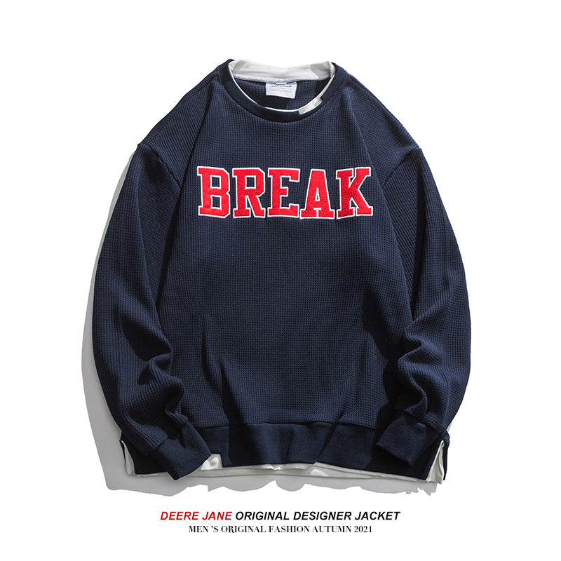 Men Pullover Hoodie Sweater Men's Retro Loose All-Match Long Sleeve