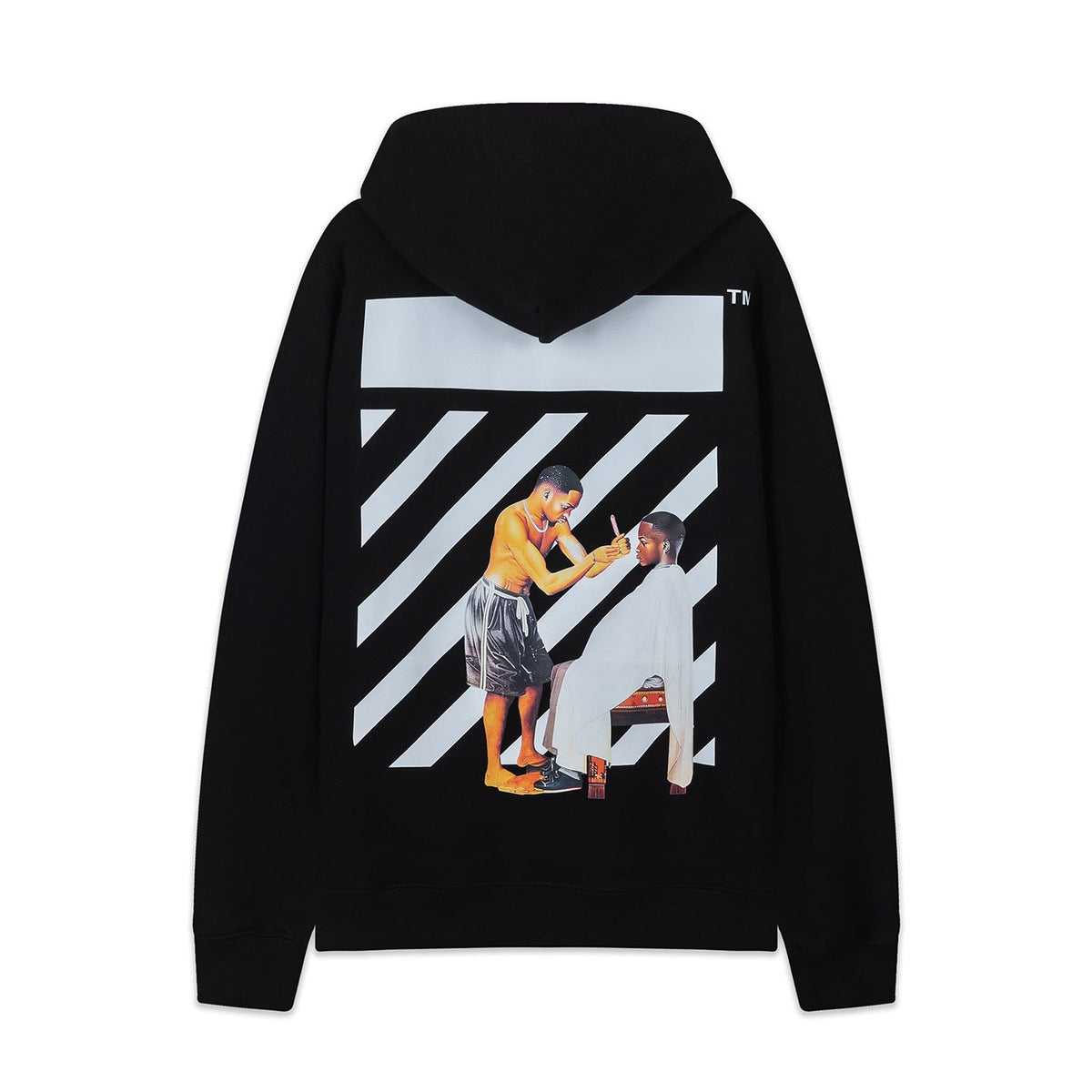OW Black Barber Pattern Pullover Hooded Sweatshirt