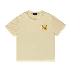Amiri T Shirt Tiger Pattern Letter Print Casual round Neck Short Sleeve T-shirt