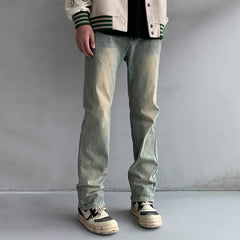 Men Jeans Washed Straight-Leg Trousers