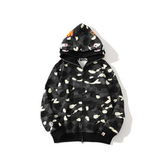 Bathing Ape Bape Hoodie Shark Head Embroidery Luminous Spot Camouflage Double Hood Brushed Hoody Men and Women
