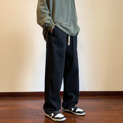 Men Jeans Retro Workwear Jeans Spring and Autumn Loose Wide-Leg Straight Trousers