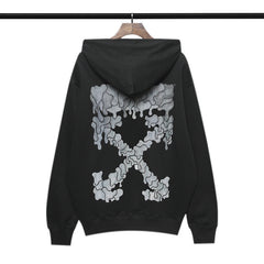 OFF Grey Melting Arrow Pattern Hooded Sweatshirt
