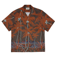 GUILTYPARTIES TIGER Shirts 19ss Coconut Tree, Palm Tree Man Silk Casual Hawaiian Short Sleeve Shirt