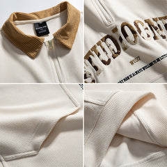 Men Pullover Hoodie Spring Long Sleeve Polo Shirt Men's American Retro Loose Trendy Sweater