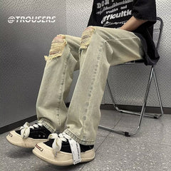 Men Jeans Ripped Jeans Men Vintage Oversize Straight Loose Pants
