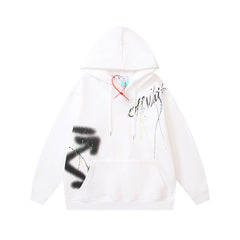 OW splashed ink arrow pattern sleeves fleece hooded sweater