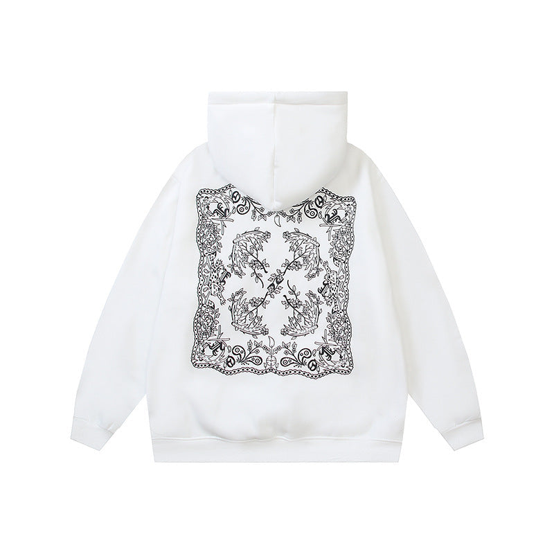 OW Cashew Flower Arrow Pattern Hooded Sweater
