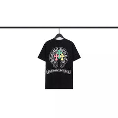 CHH  Heart T Shirts Crowe Scroll Heart Color Cross Print Crew Neck Short Sleeve