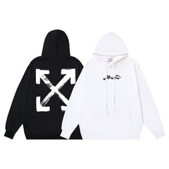 OW Hand-Painted Arrow Pattern Printed Hooded Sweatshirt