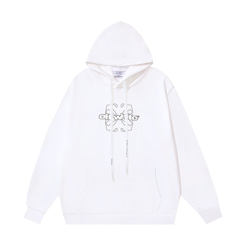 OW hollow arrow pattern print hooded sweater