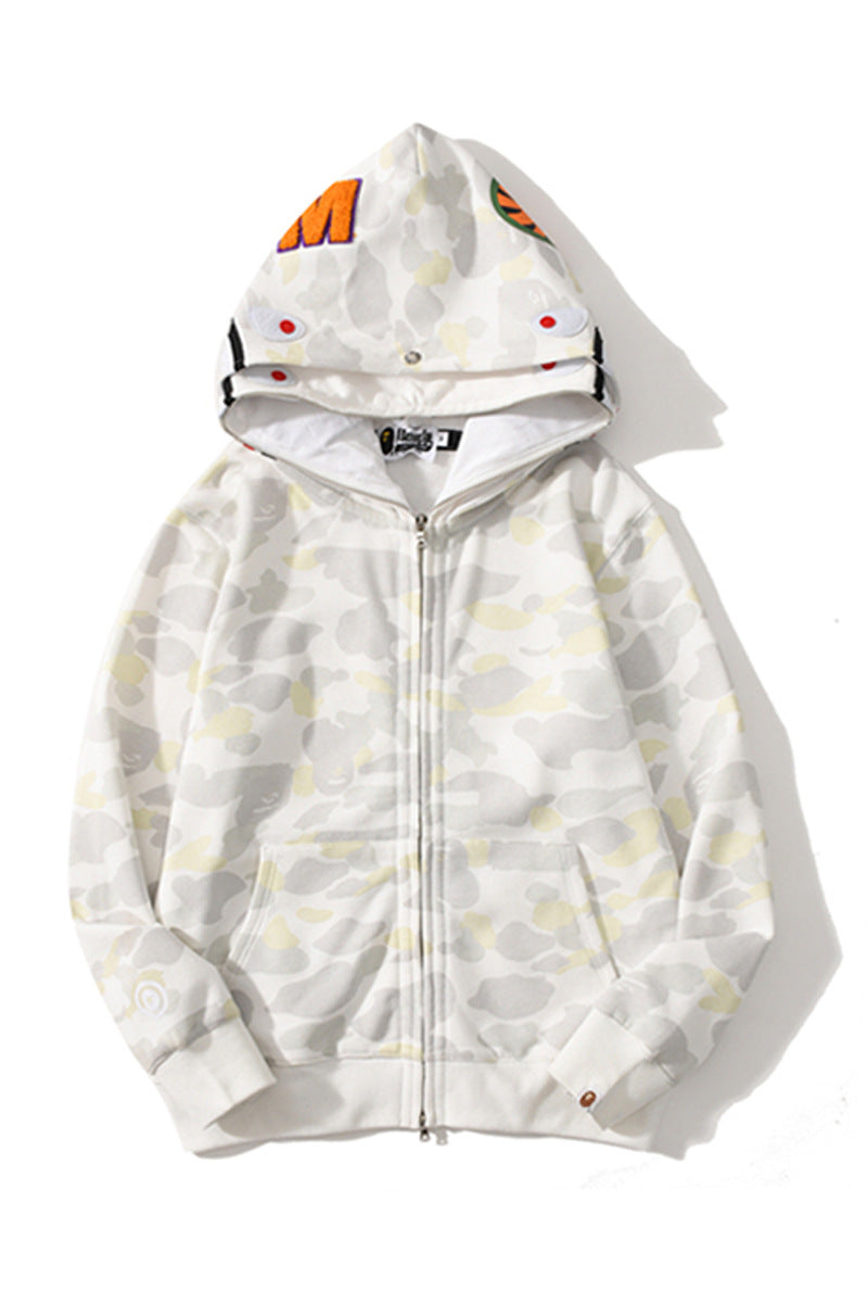Bathing Ape Bape Hoodie Double Hat Luminous Camouflage Cardigan Zip Hooded Velvet Shark